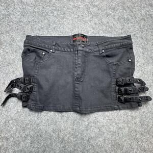 Queen Of Darkness Skirt Womens Large Black Denim Buckle Strap Mini Gothic Punk
